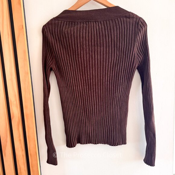 Y2K Vintage Rafaella Silk Blend Chestnut Brown V Neck Sweater (S) - Picture 4 of 4